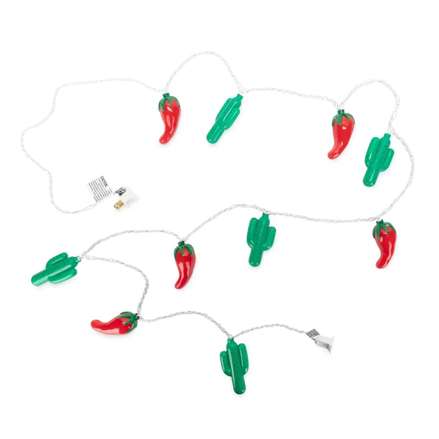 42659 – CAMCO Party Lights, Chili and Cactus 8 Foot Length 10 Lights For Indoor/ Outdoor Use 120 Volt With Overload P...